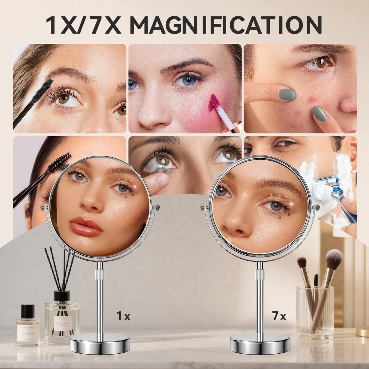 Nicesail Adjustable Makeup Magnified Mirror Chrome 7X 15 L x 9" W – full view