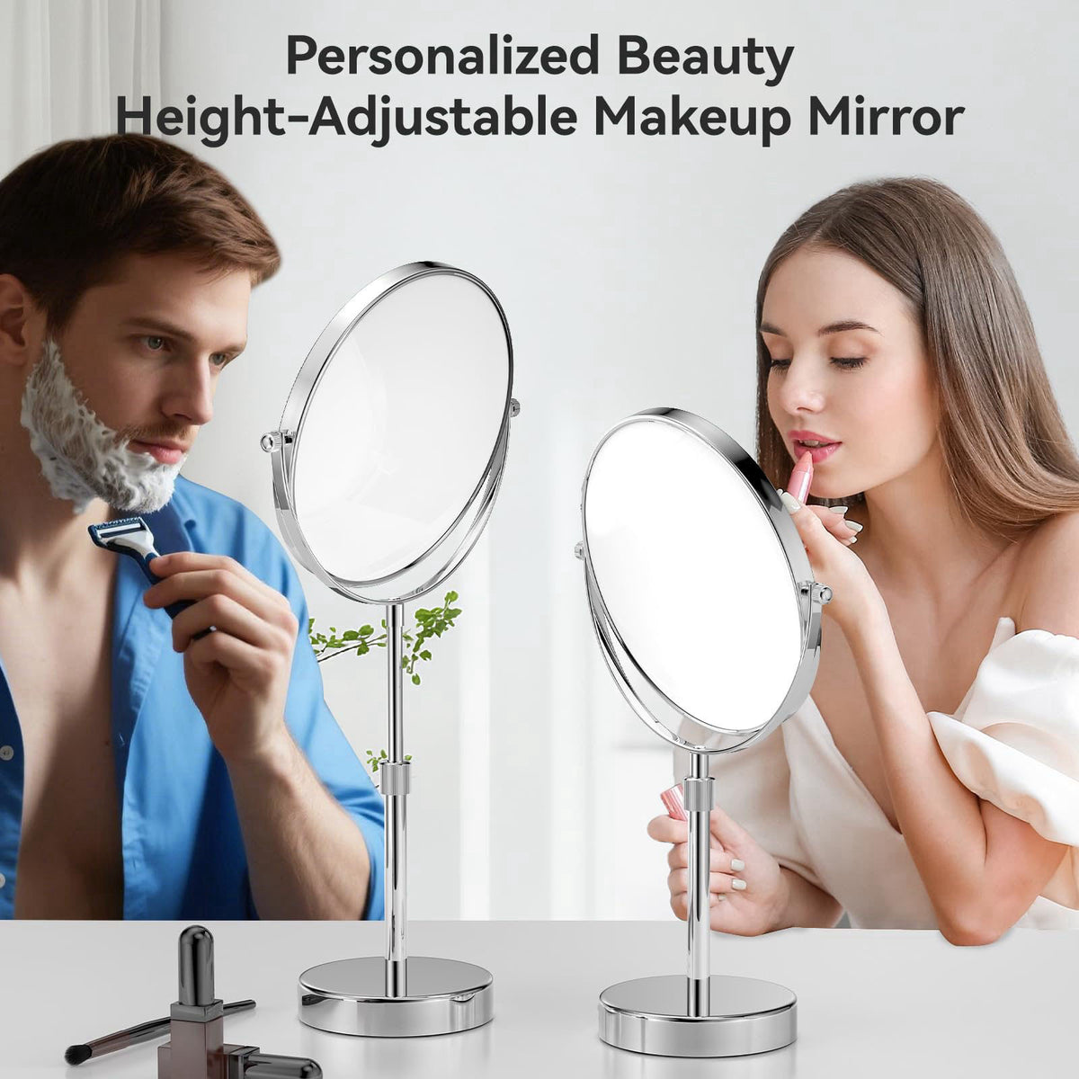 Nicesail Adjustable Makeup Magnified Mirror Chrome 7X 15 L x 9" W – back view and specifications