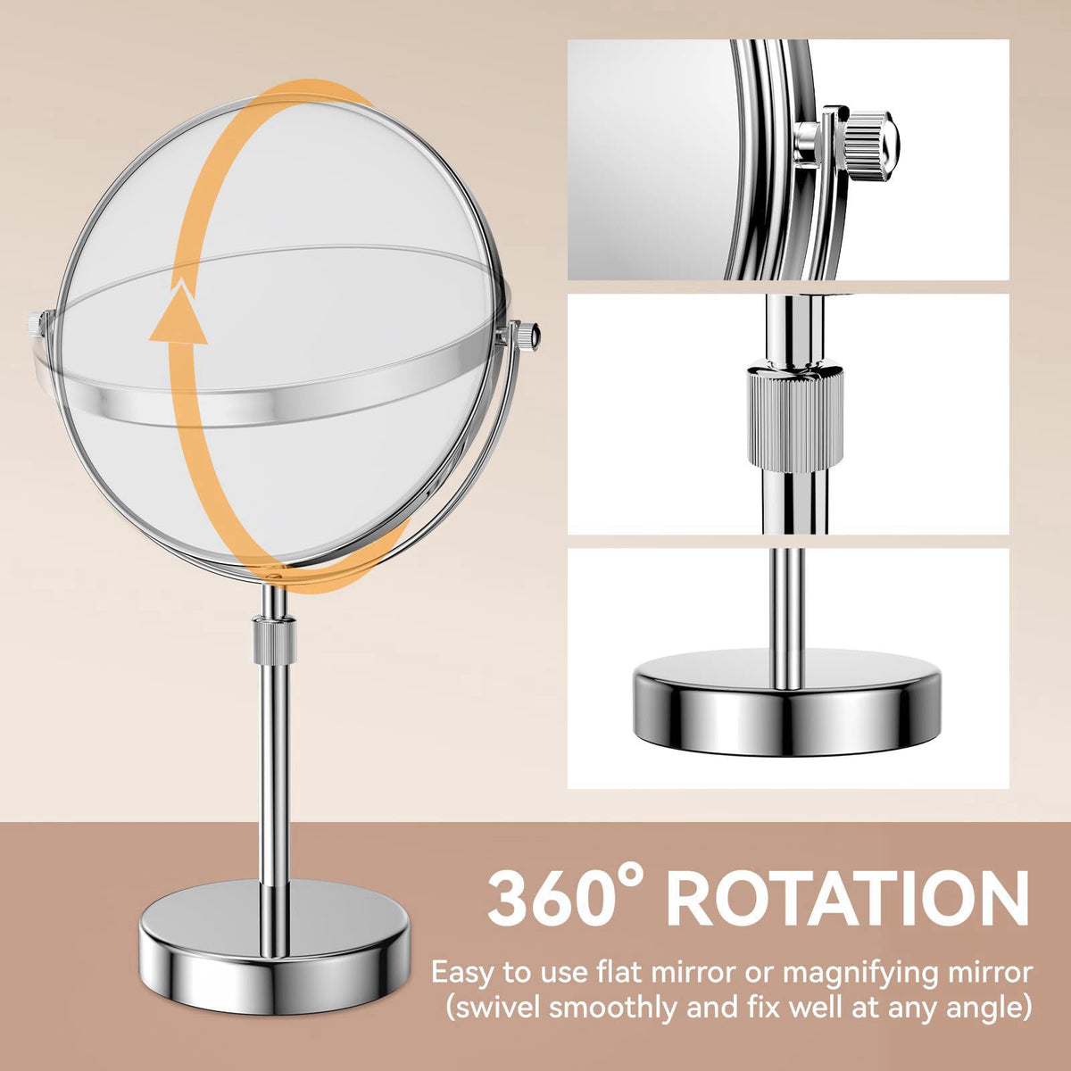 Nicesail Adjustable Makeup Magnified Mirror Chrome 7X 15 L x 9" W – alternate angle
