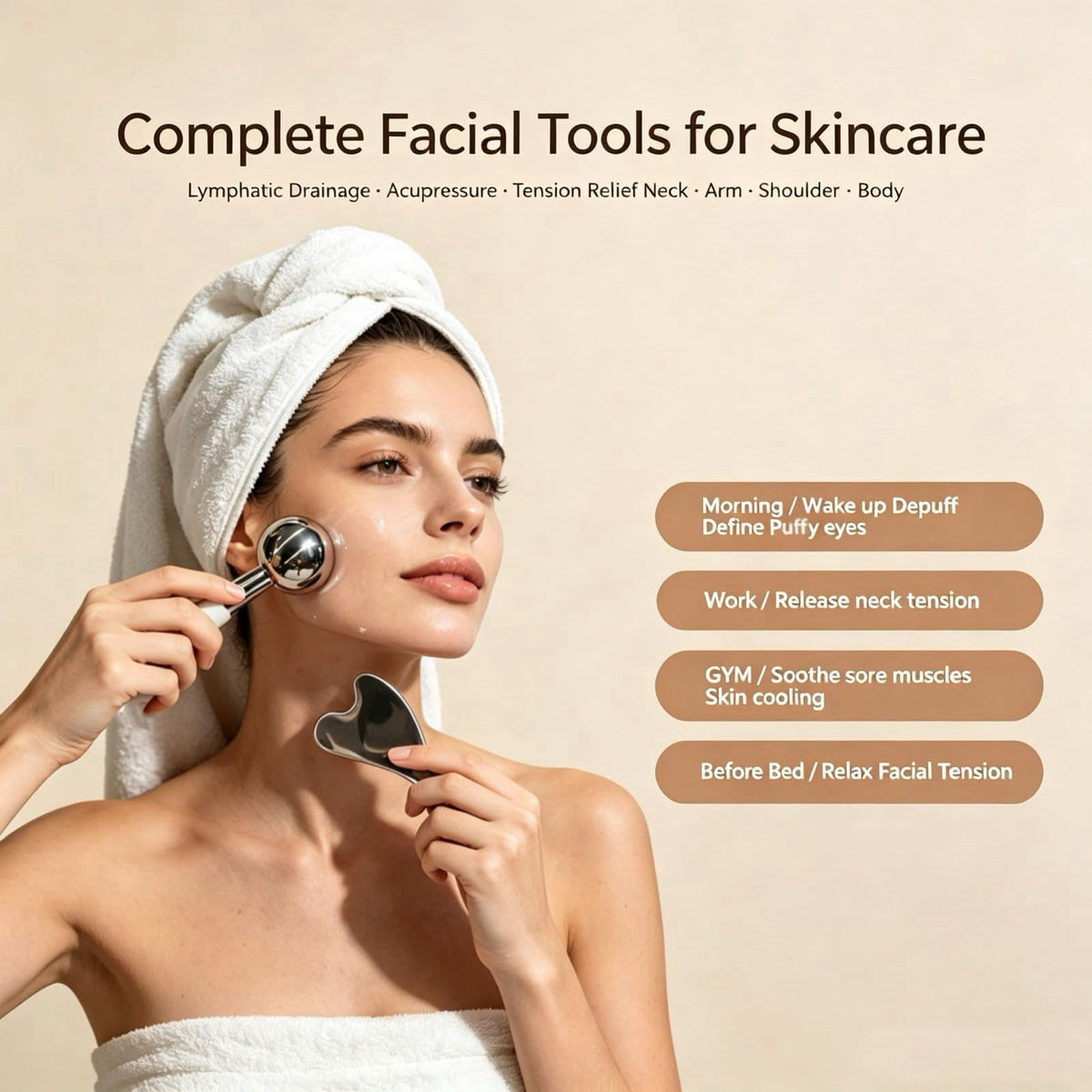 GLOLAKE Ice Roller for Face & Eyes, Stainless Steel Ice Globes with Gua Sha Set, 3-Piece Facial Kit for Puffiness, Depuf