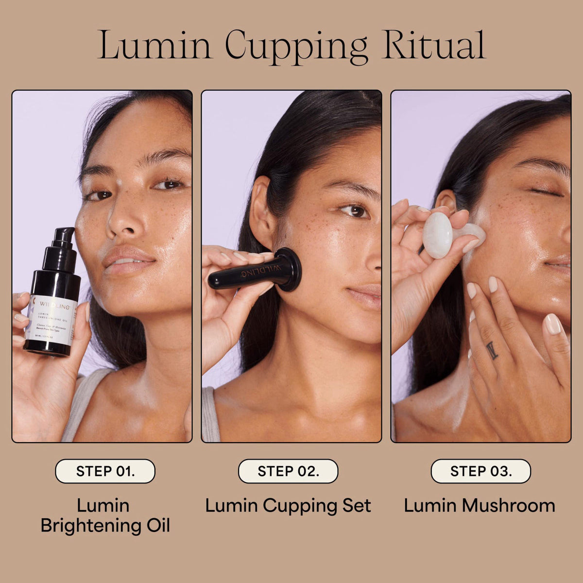 Wildling Lumin Cupping Set I Facial Cupping Tools to Decrease Puffiness, Increase Collagen Production, Sculpt Cheeks + C