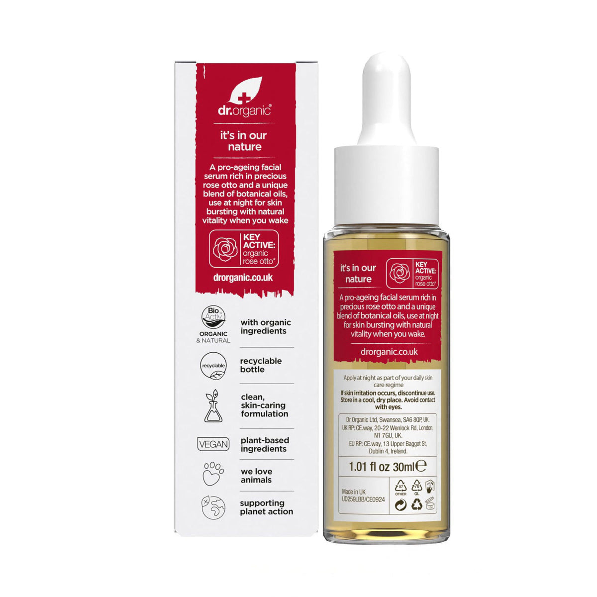 Dr. Organic Rose Otto Facial Serum | Nourishes and Smoothes Skin, Promotes Healthy Aging, Natural, Certified Organic, Pa