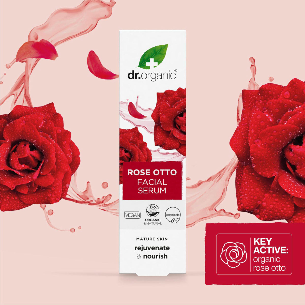 Dr. Organic Rose Otto Facial Serum | Nourishes and Smoothes Skin, Promotes Healthy Aging, Natural, Certified Organic, Pa