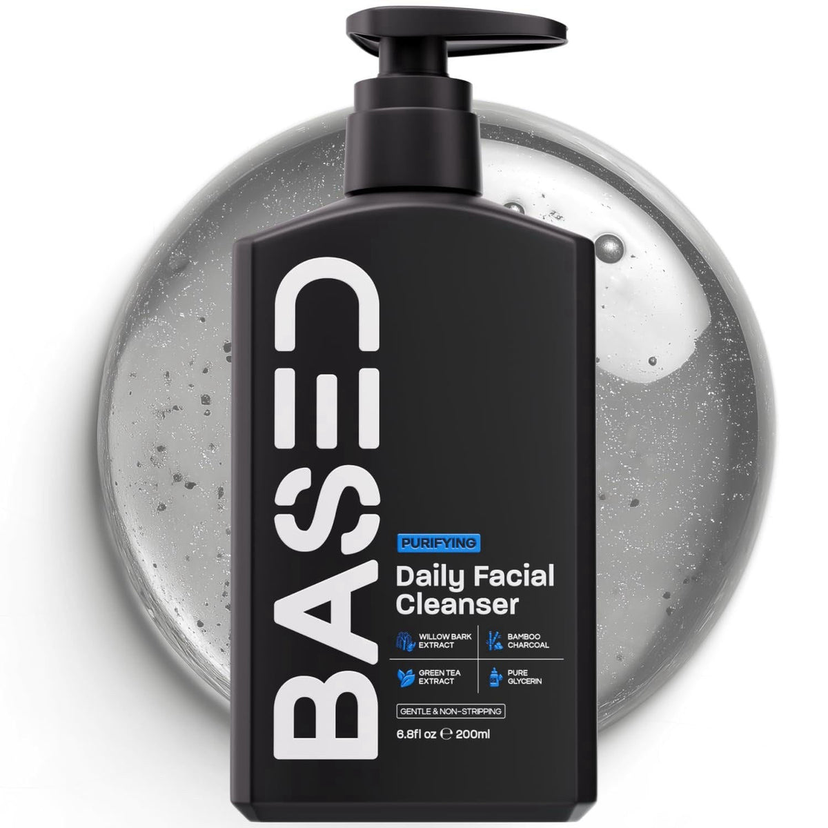 BASED BODYWORKS BASED Daily Facial Cleanser for Men - Deep Cleaning Formula with Bamboo Charcoal & Willow Bark - Removes
