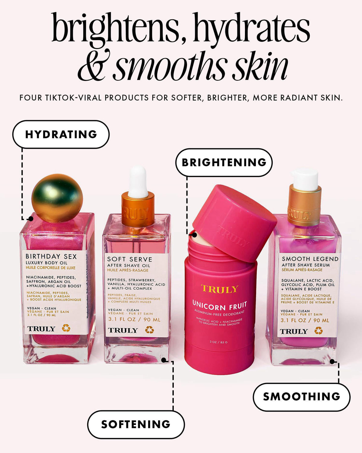 Truly Beauty The Viral Edit | TikTok Viral 4-Piece Glow & Hydration Set – packaging and label