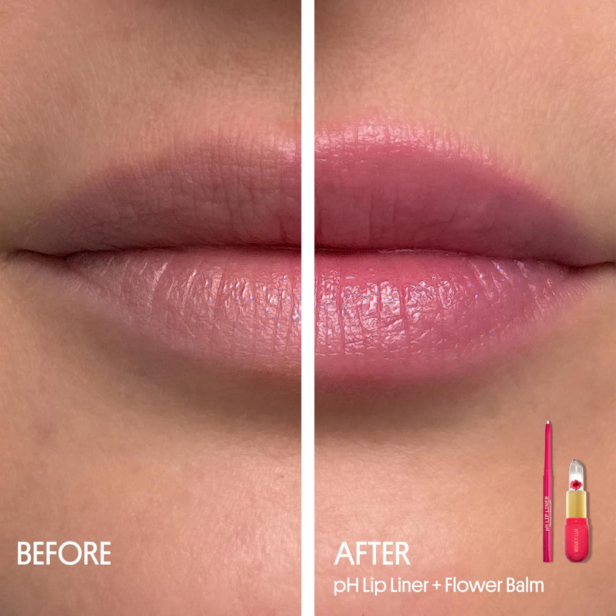 Winky Lux Flower Balm Duo - pH Color Changing Lipstick & Tinted Balm Duo – close-up detail in Pink,Purple