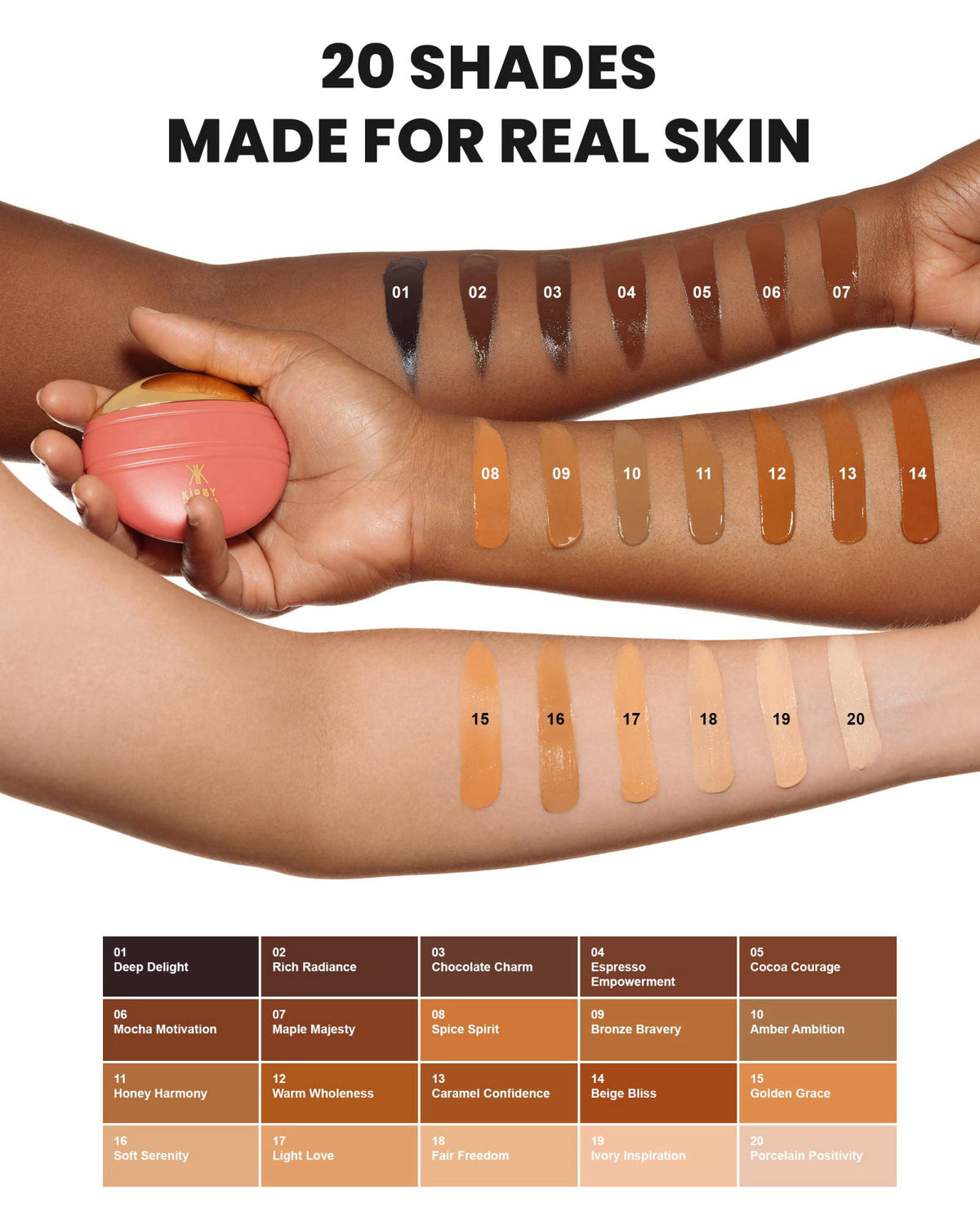 Kirby Kosmetics Konfident Glow Skin Tint – Caramel Confidence Hydrating Oil-Free Glass-Skin Foundation, Buildable Light-
