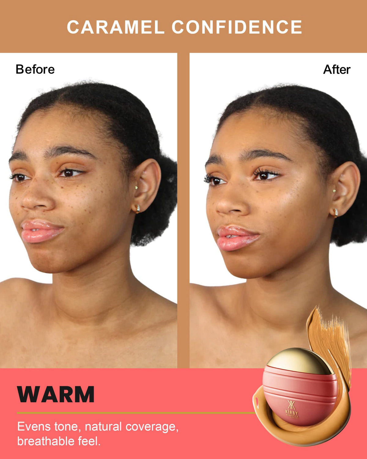 Kirby Kosmetics Konfident Glow Skin Tint – Caramel Confidence Hydrating Oil-Free Glass-Skin Foundation, Buildable Light-
