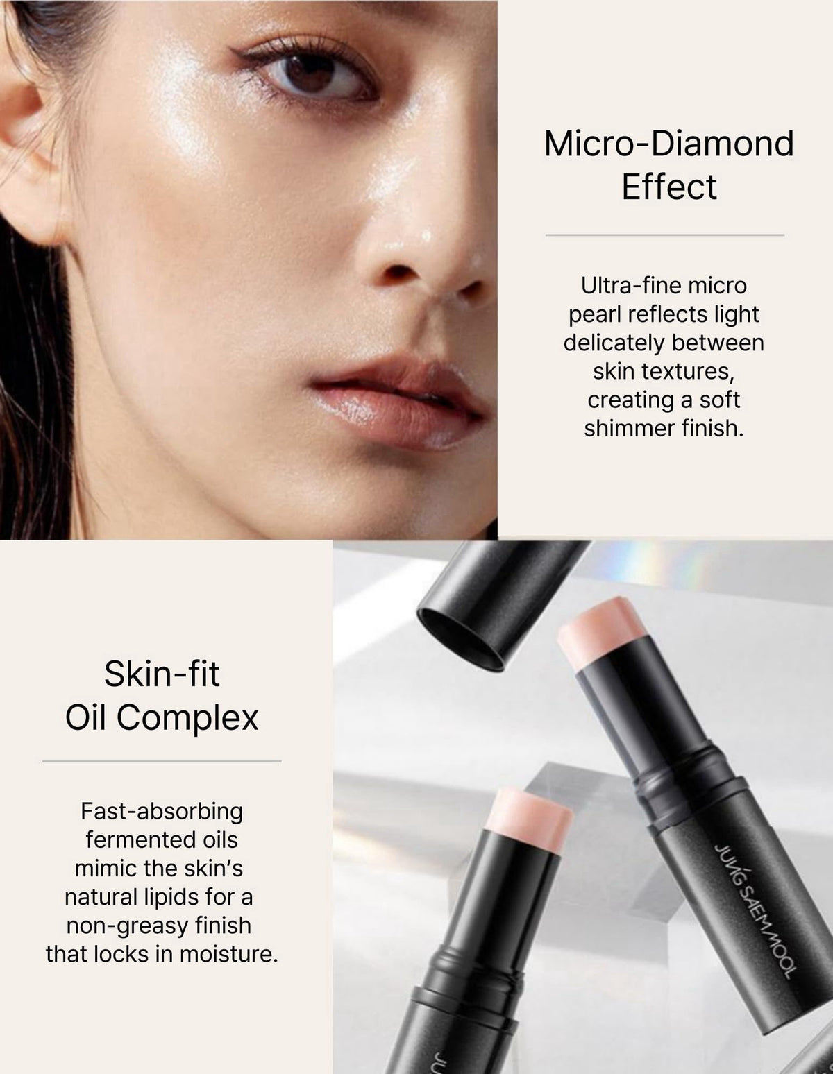 JUNG SAEM MOOL Essential Mool Stick Glow Moisturizing Multi Balm (11g, 0.4oz) – back view and specifications