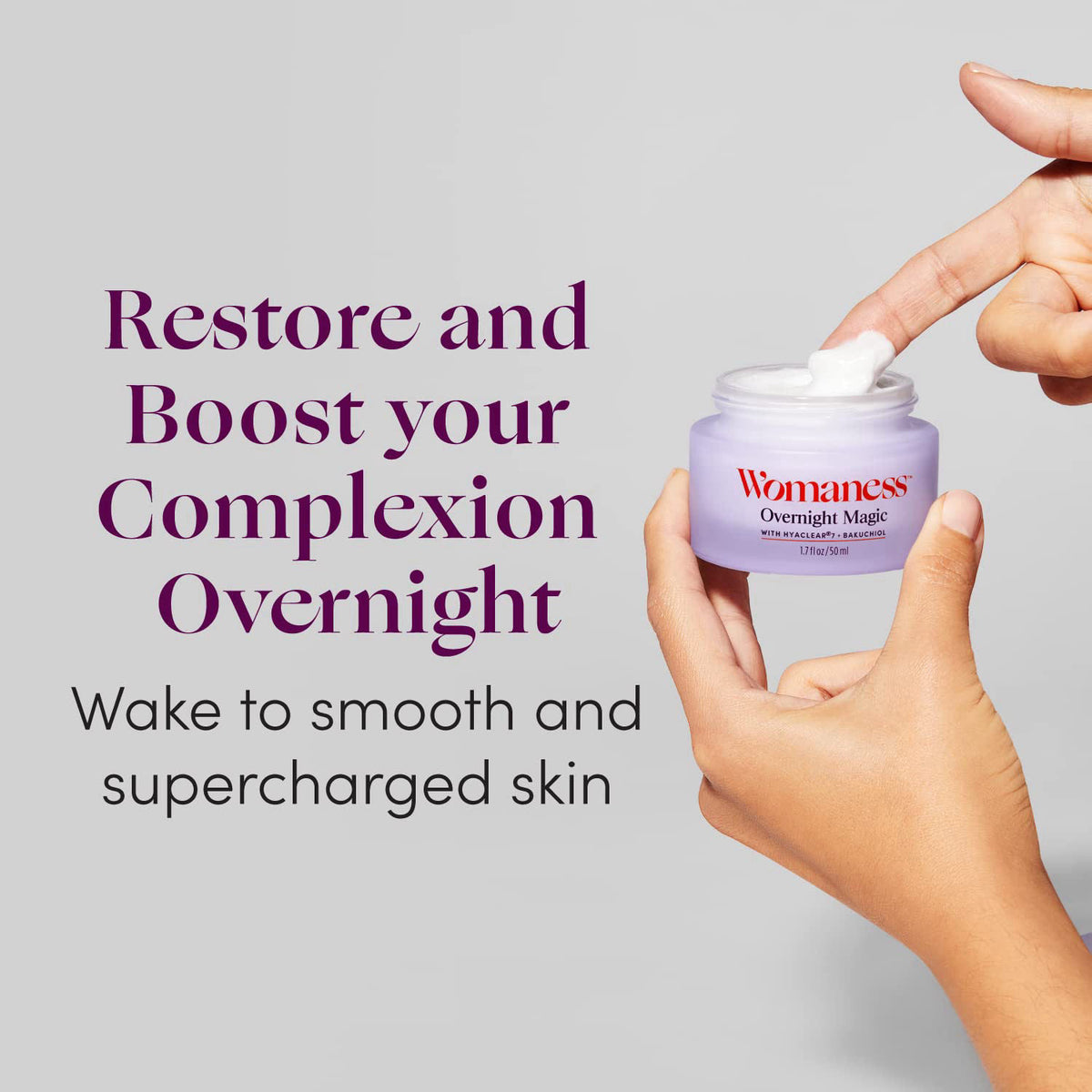 Womaness Overnight Magic Night & Day Face Cream, 1.7oz – packaging and label