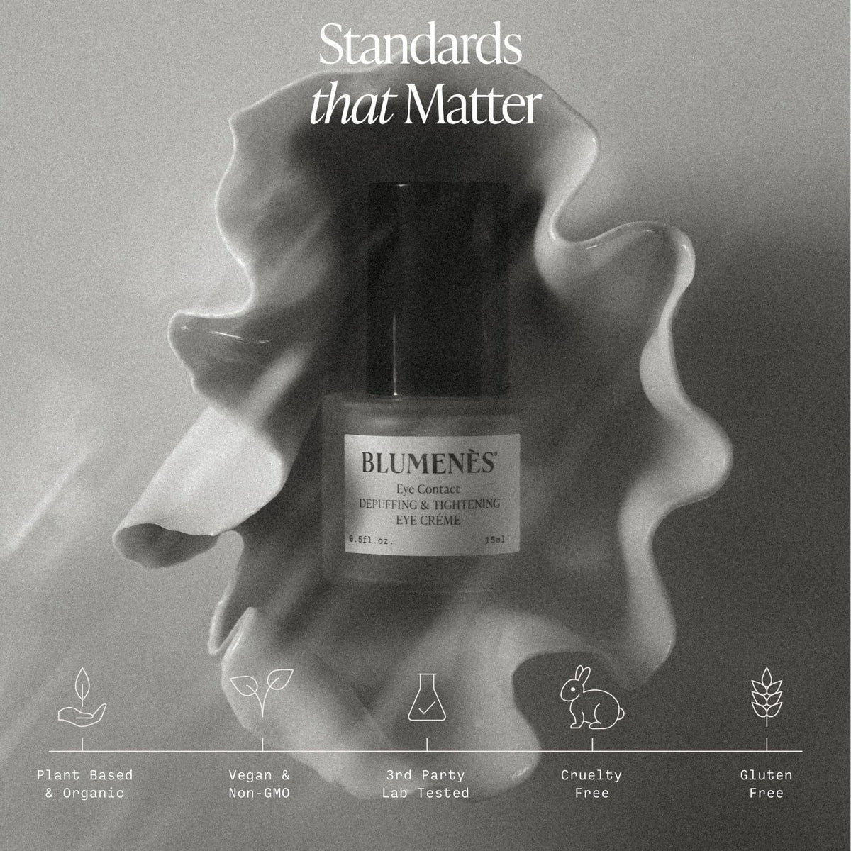 B Blumenes Natural Solution Blumenès Eye Contact Firming Eye Cream for Dark Circles & Puffiness, 15ml – back view and sp