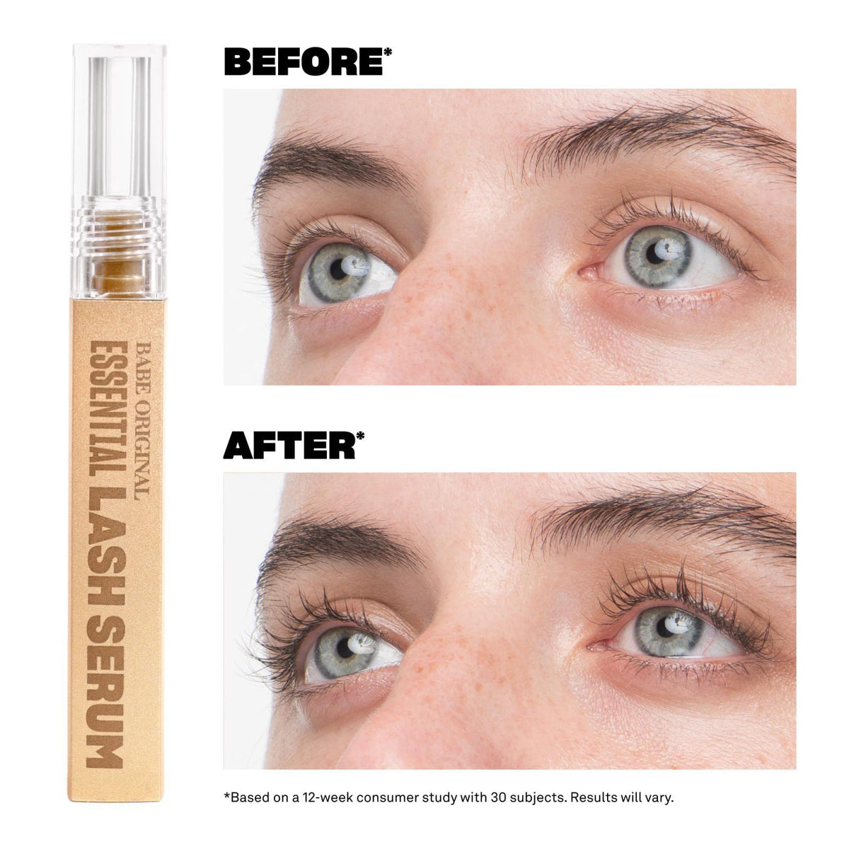 Babe Original Viral Lashes Set, Lash Serum, Mascara & Separator – packaging and label