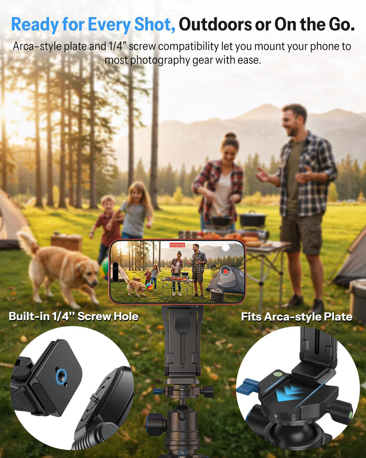OMOTON TP02-Pro 5 in 1 Magnetic Phone Holder for Vlogging Essentials, Black – full view