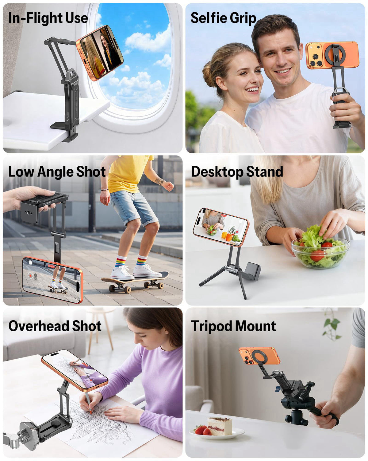 OMOTON TP02-Pro 5 in 1 Magnetic Phone Holder for Vlogging Essentials, Black – back view and specifications