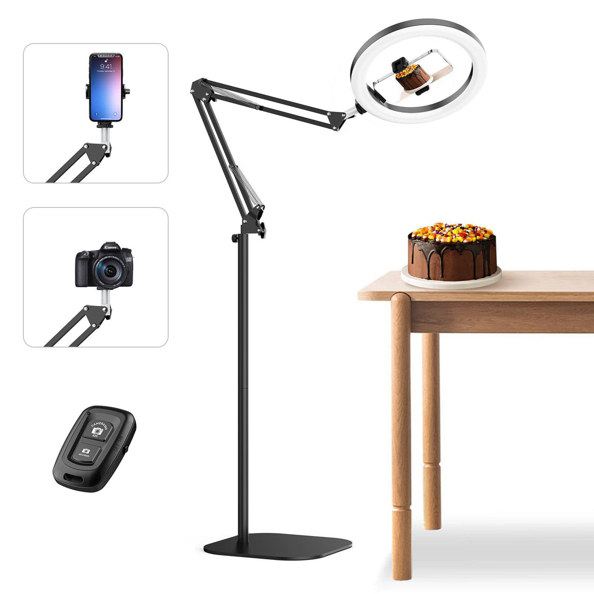 Bialeire 12" Ring Light with Stand Tripod for iPhone, Overhead Phone Camera Mount, Adjustable 72" Height Tripod 