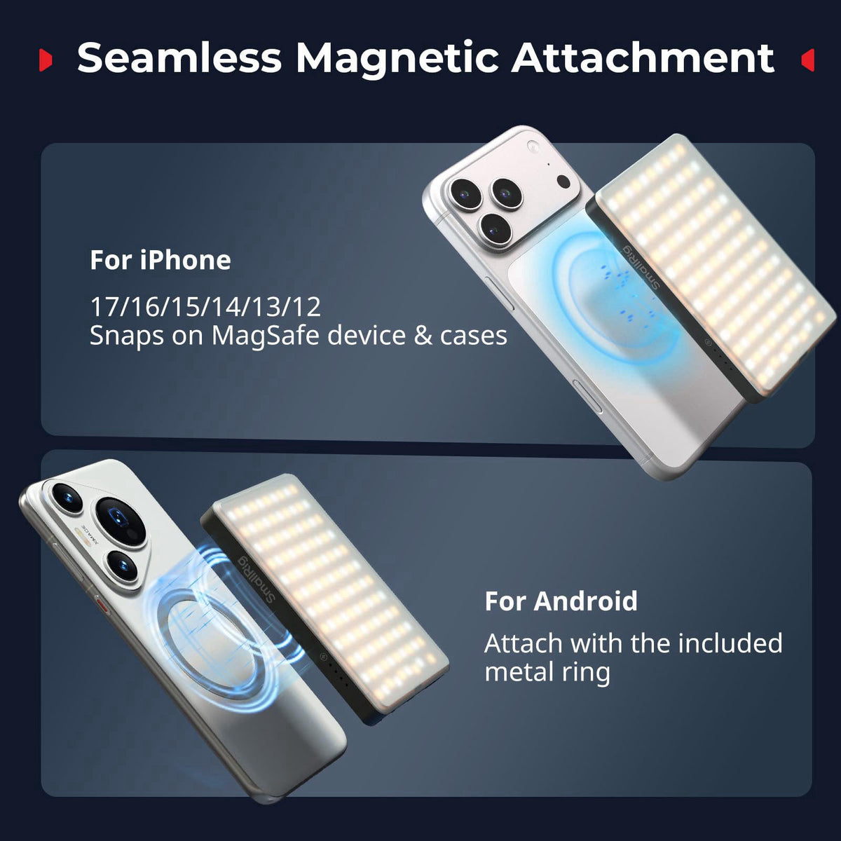 SmallRig M3 Magnetic Selfie Phone Light with Clip, Portable Light – close-up detail