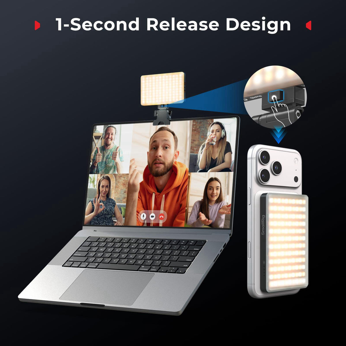 SmallRig M3 Magnetic Selfie Phone Light with Clip, Portable Light – back view and specifications