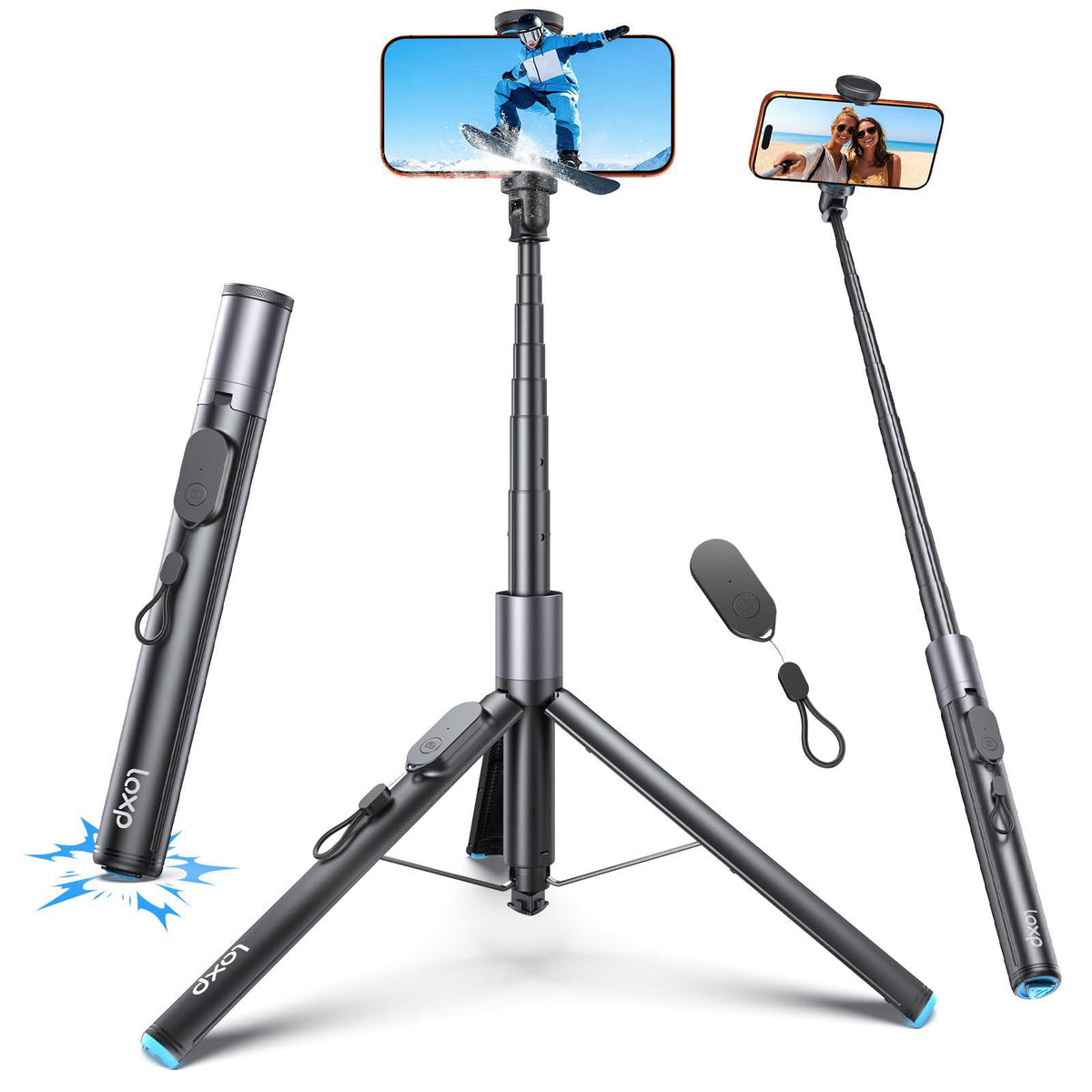 LOXP 67'' Phone Tripod with Remote, 0.01s Auto-Open for Content Creator – alternate angle