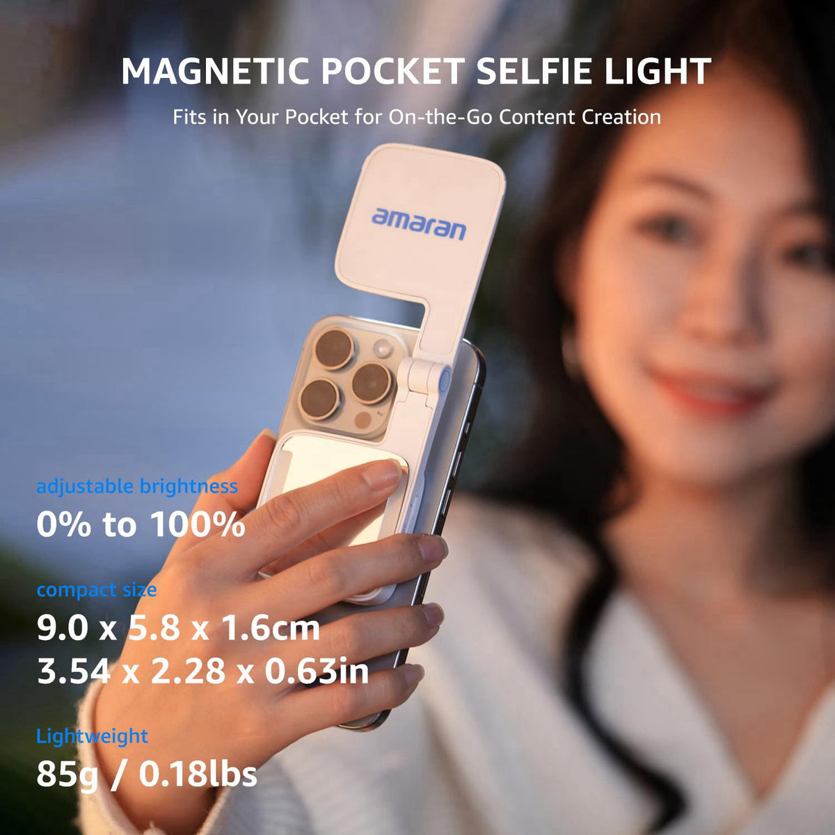 amaran Go Magnetic Phone Selfie Light – close-up detail in Pink