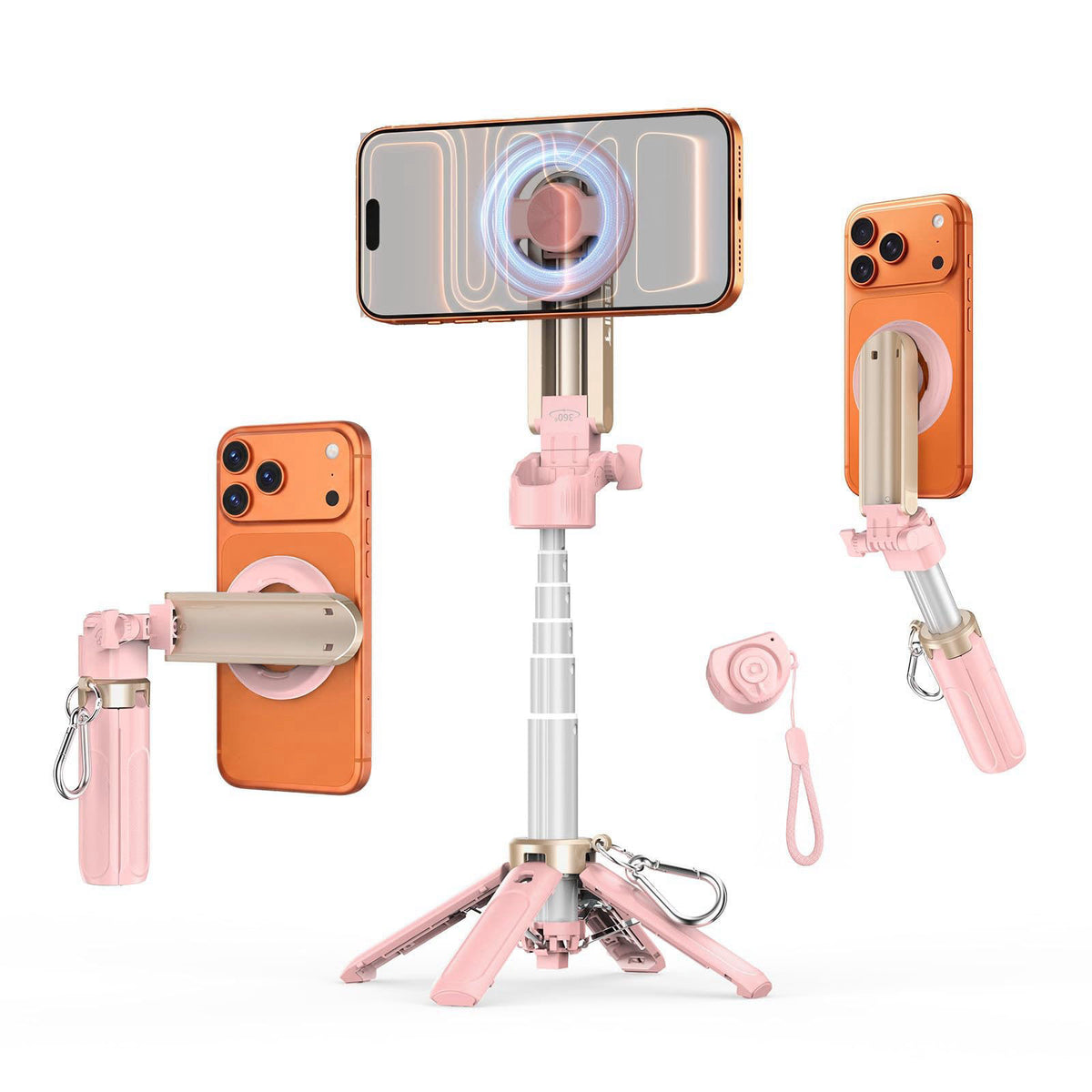 Linber Magnetic Selfie Stick Tripod for iPhone Android, MagSafe, Pink – Pink, Aluminum