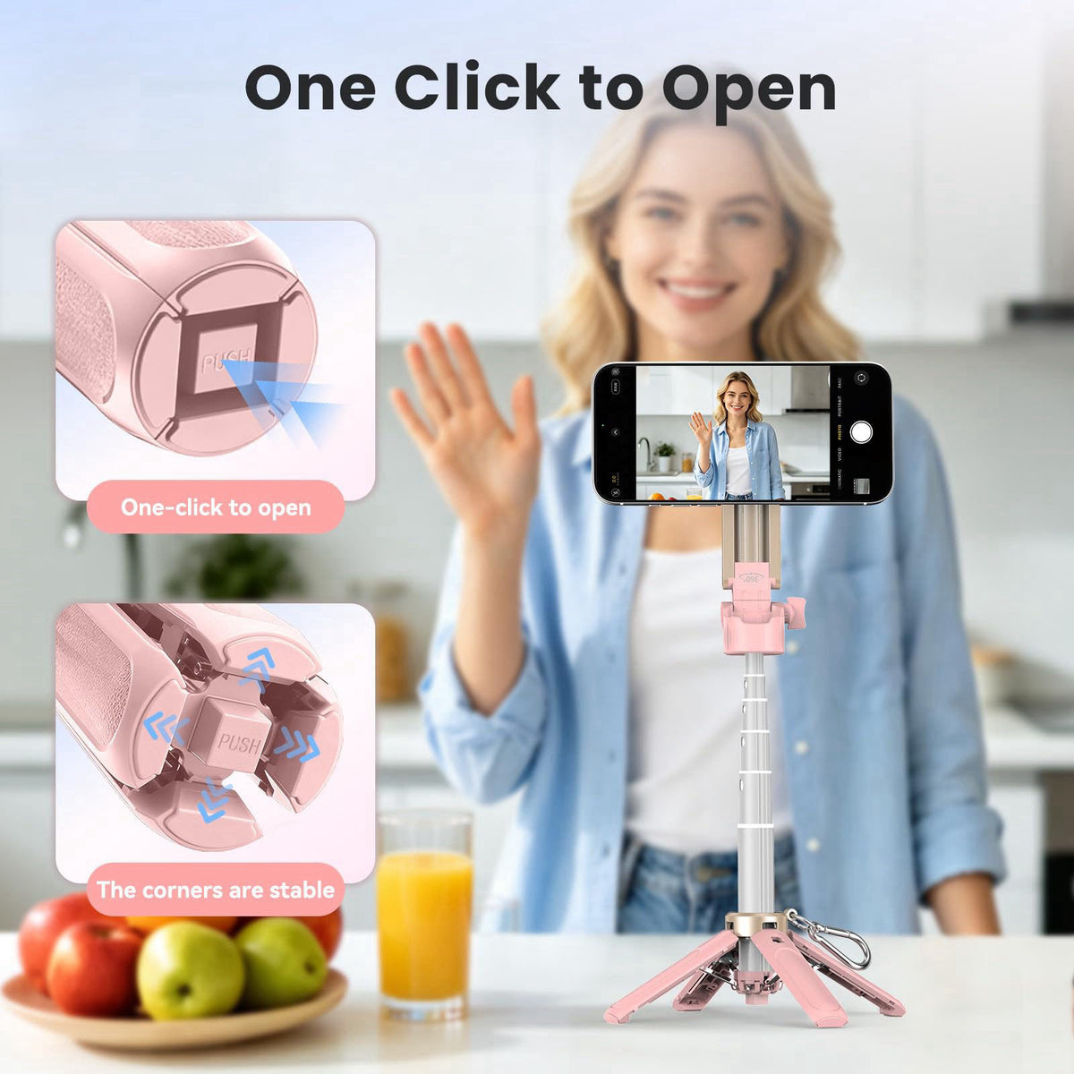 Linber Magnetic Selfie Stick Tripod for iPhone Android, MagSafe, Pink – close-up detail in Pink