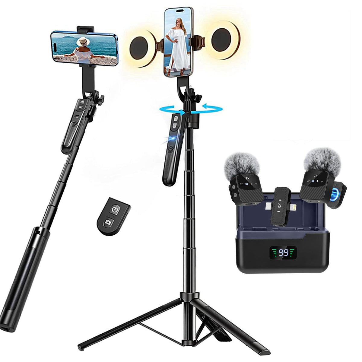 Zarcaco Professional Vlogging Kit for iPhone/Android, 70”Auto Face Tracking Tripod for iPhone with Light, 25H Battery Li