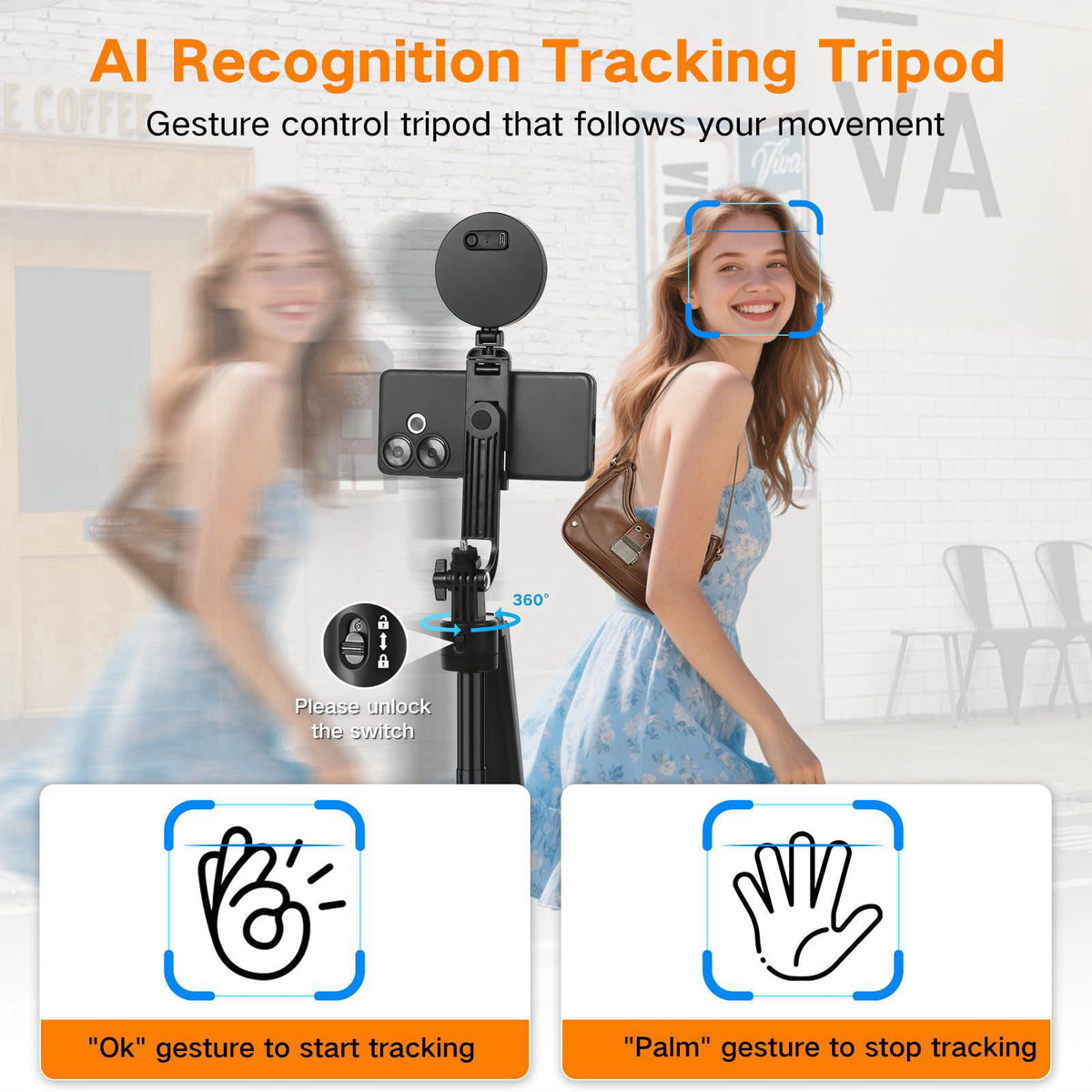 Zarcaco Professional Vlogging Kit for iPhone/Android, 70”Auto Face Tracking Tripod for iPhone with Light, 25H Battery Li