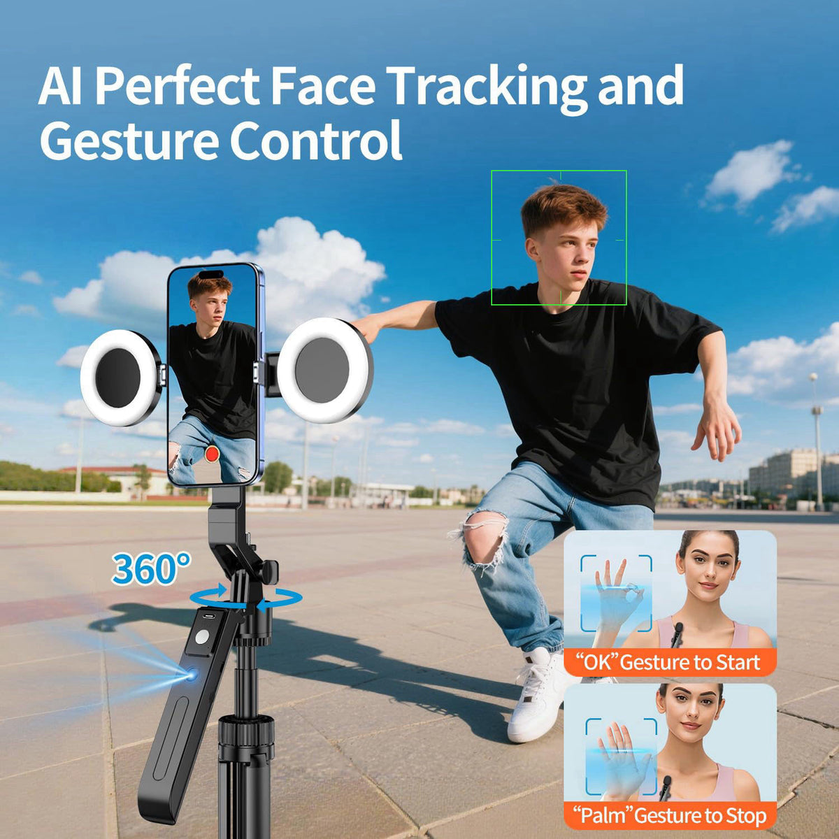 yAyusi Magnetic Vlogging Kit for iPhone/Android, 71" Auto Face Tracking Tripod for iPhone with Light, Magnetic Micro