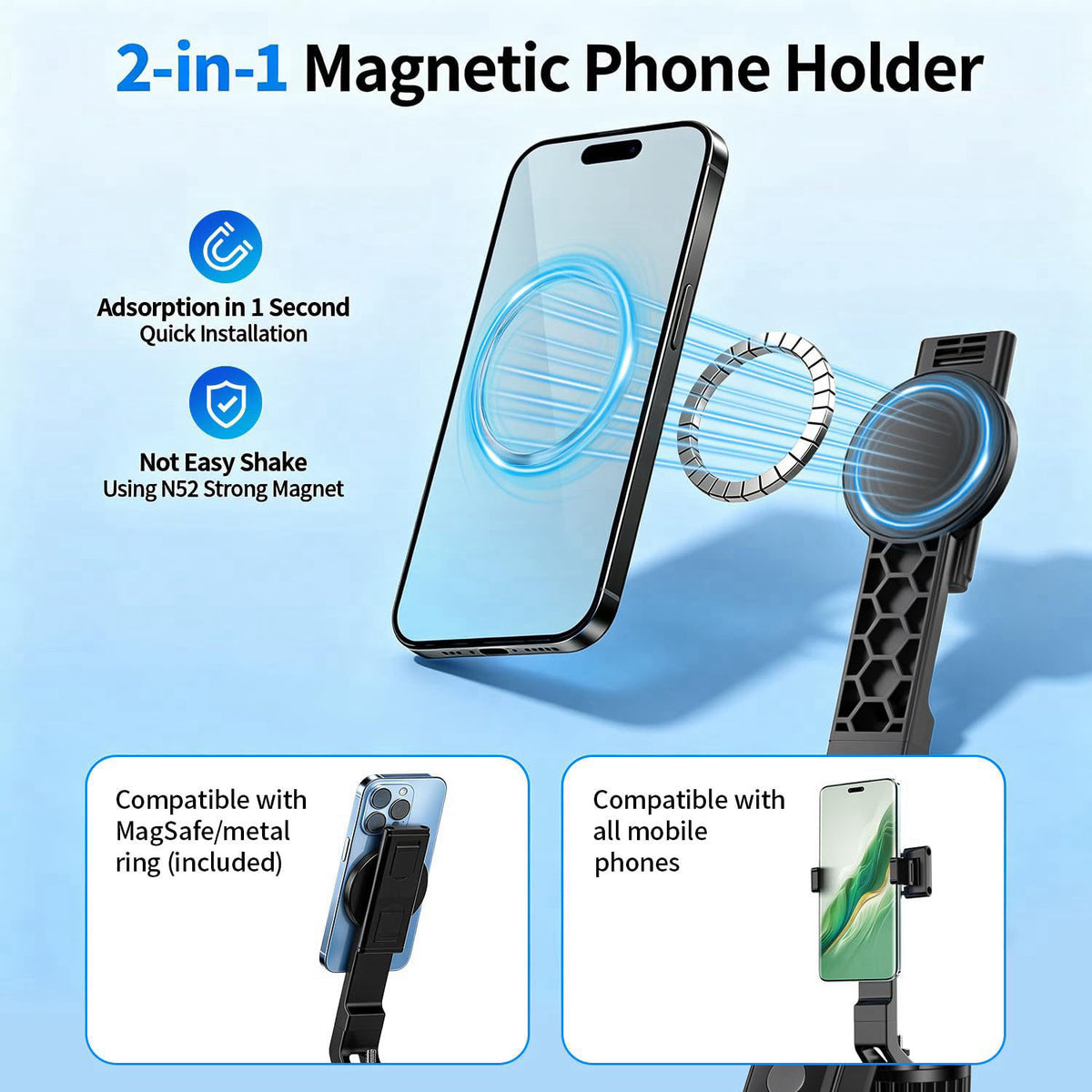 yAyusi Magnetic Vlogging Kit for iPhone/Android, 71" Auto Face Tracking Tripod for iPhone with Light, Magnetic Micro
