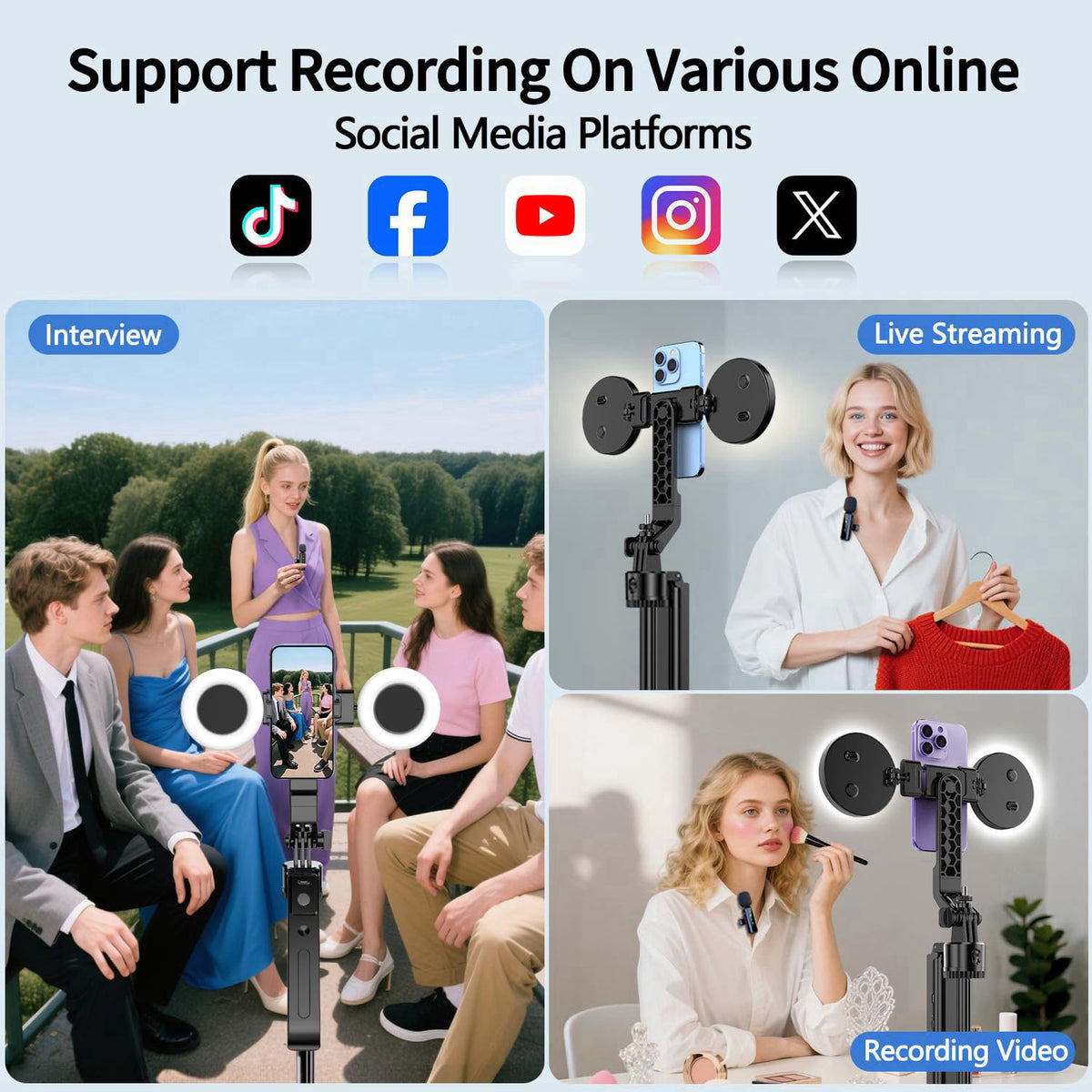 yAyusi Magnetic Vlogging Kit for iPhone/Android, 71" Auto Face Tracking Tripod for iPhone with Light, Magnetic Micro