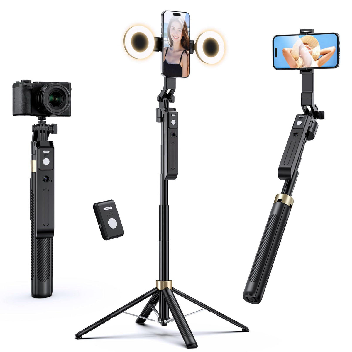 UBeesize 70" Auto Face Tracking Phone Tripod for iPhone & Camera with Light – product photo (Tripods)