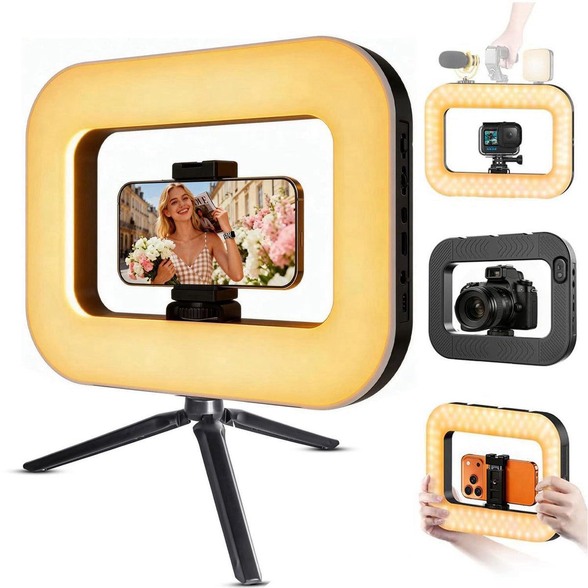 LYDRIG 20W 360° Ring Video Light with Built‑in Battery, 3H Continuous Lighting Portable Handheld Fill Light, Extendable 