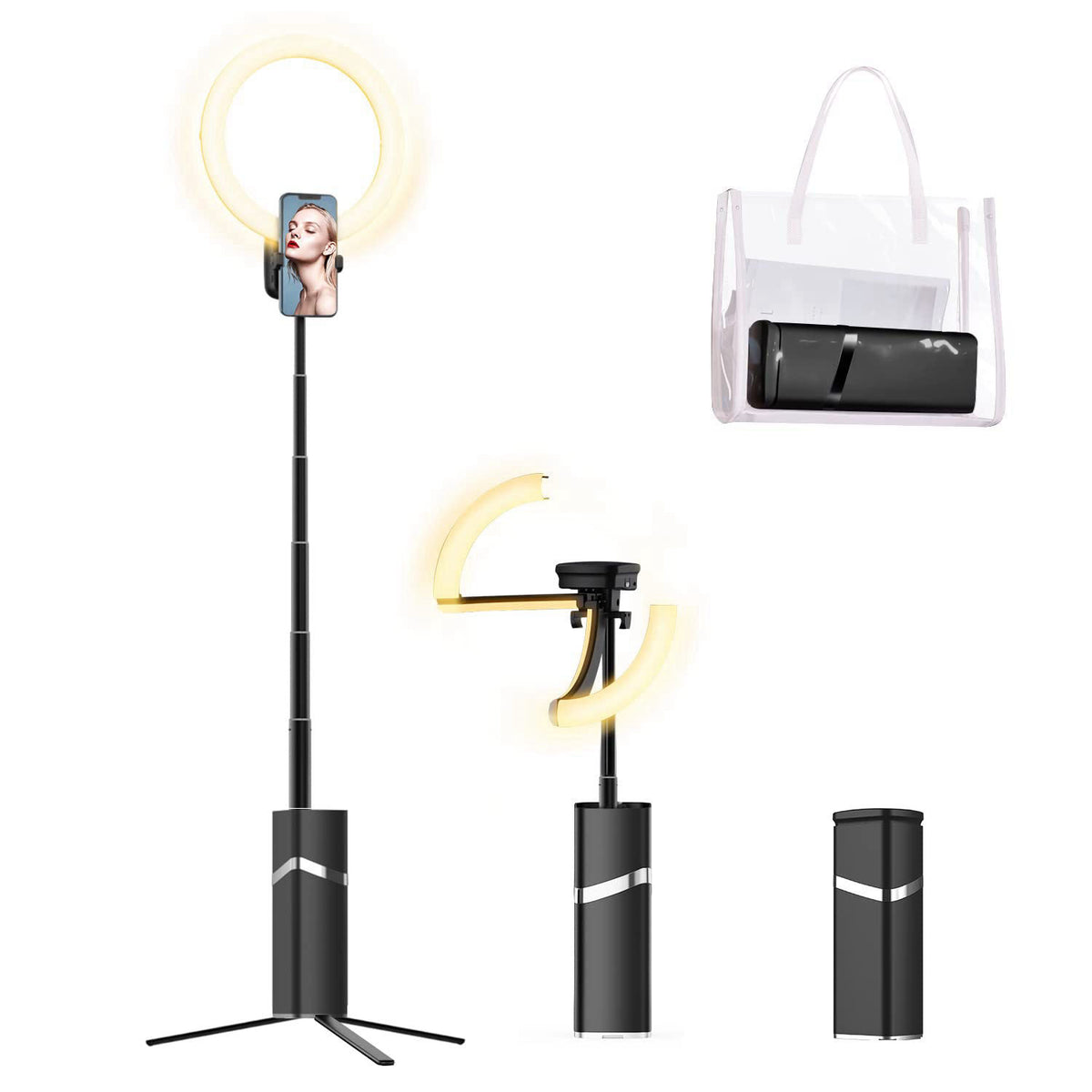 yAyusi Portable Ring Light with Stand, 4000mAh Battery Operated Cordless 10" Foldable Travel Ring Light, 79" Tri