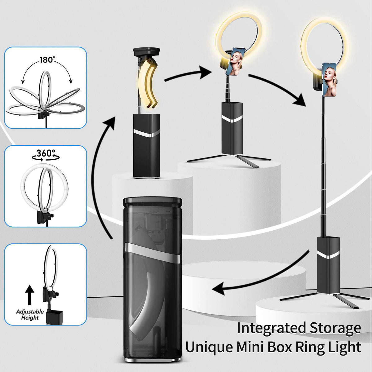 yAyusi Portable Ring Light with Stand, 4000mAh Battery Operated Cordless 10" Foldable Travel Ring Light, 79" Tri