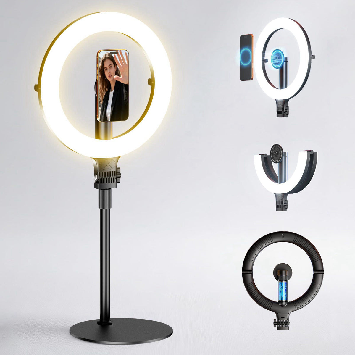 NiceVeedi 10.2” Magnetic Desk Ring Light with Stand, 5000mAh Rechargeable Desktop Ring Light for Phone，3 Color Foldable 