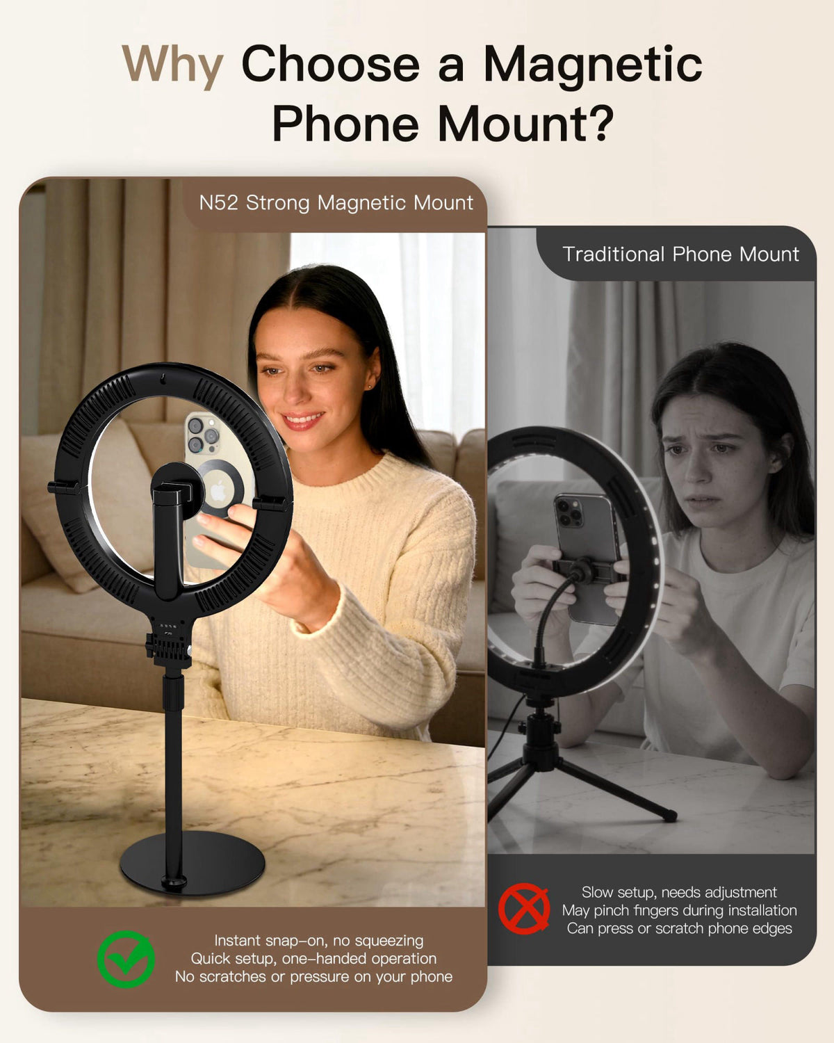 NiceVeedi 10.2” Magnetic Desk Ring Light with Stand, 5000mAh Rechargeable Desktop Ring Light for Phone，3 Color Foldable 