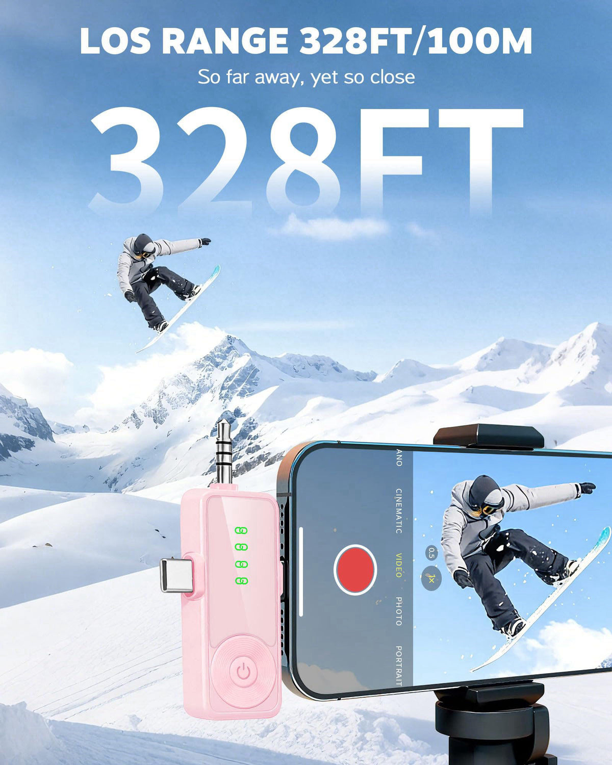 Gicorino 3 in 1 Wireless Lavalier Microphone for iPhone Android Camera-Pink – alternate angle