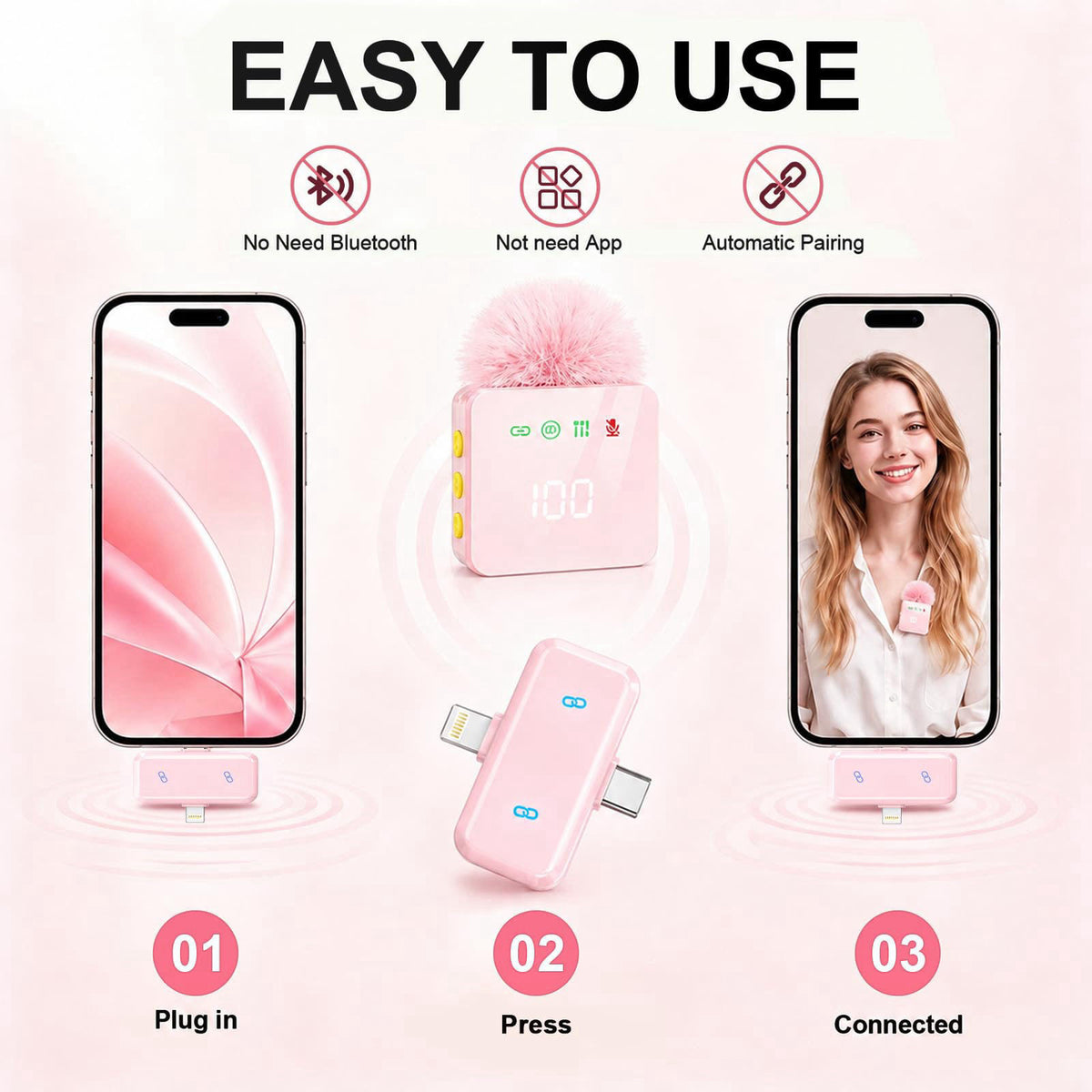 SHUMAVA 2 Mini Wireless Lavalier Microphones for iPhone & Android, Noise Cancelling, Plug & Play, 60H Battery with Charg