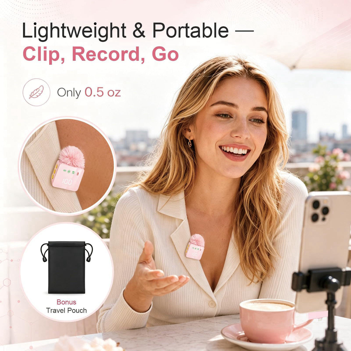 SHUMAVA 2 Mini Wireless Lavalier Microphones for iPhone & Android, Noise Cancelling, Plug & Play, 60H Battery with Charg
