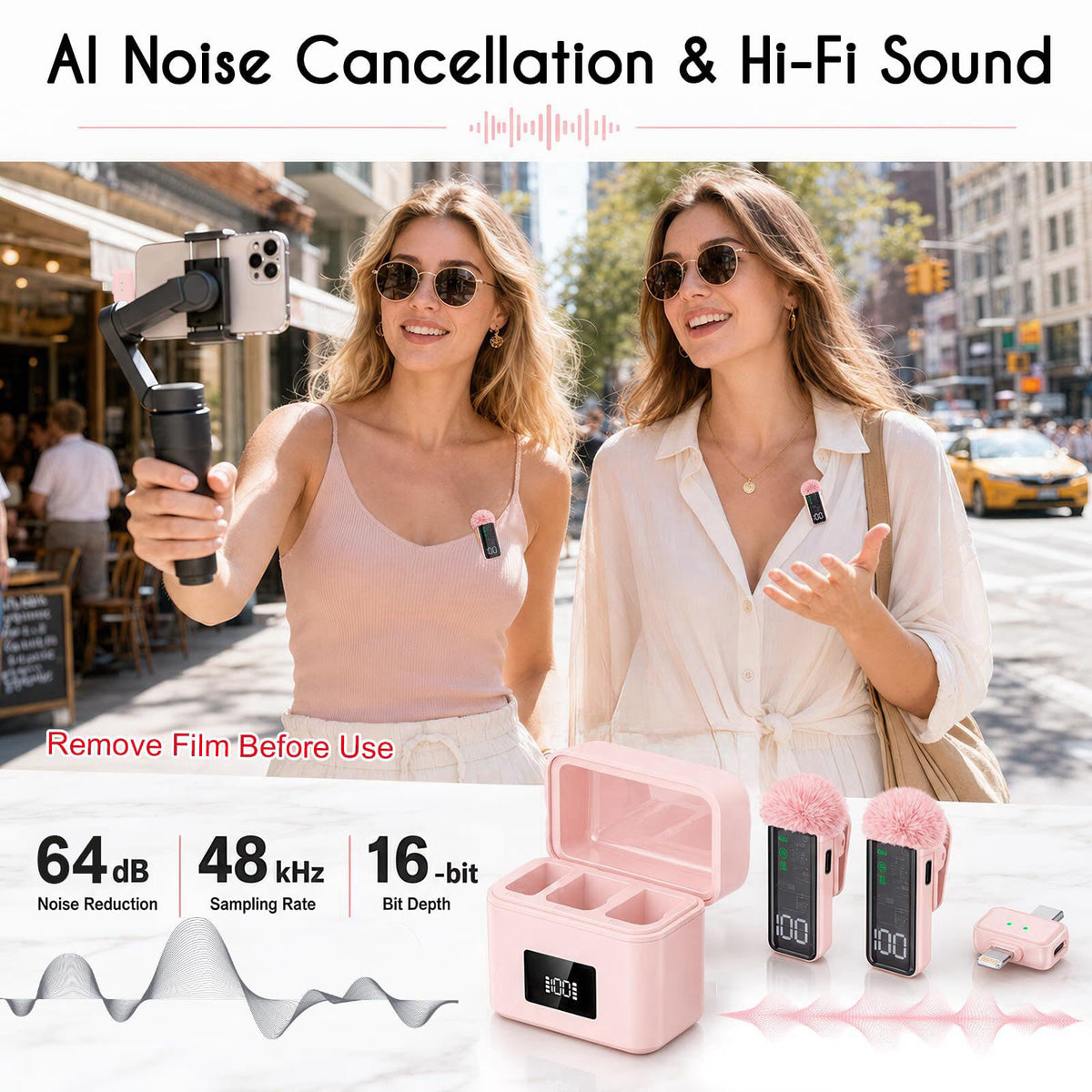 SHUMAVA 2 Mini Wireless Microphones for iPhone/Android, AI Noise Reduction – close-up detail