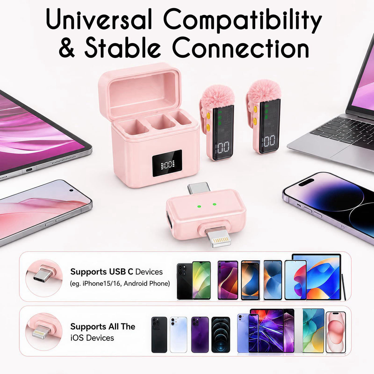 SHUMAVA 2 Mini Wireless Microphones for iPhone/Android, AI Noise Reduction – full view