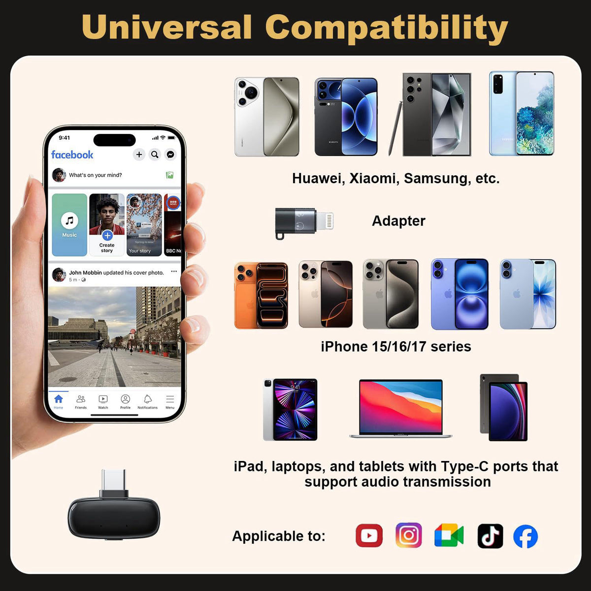 IJCUIJM Wireless Lavalier Mini Microphone for iPhone ipad Android – full view