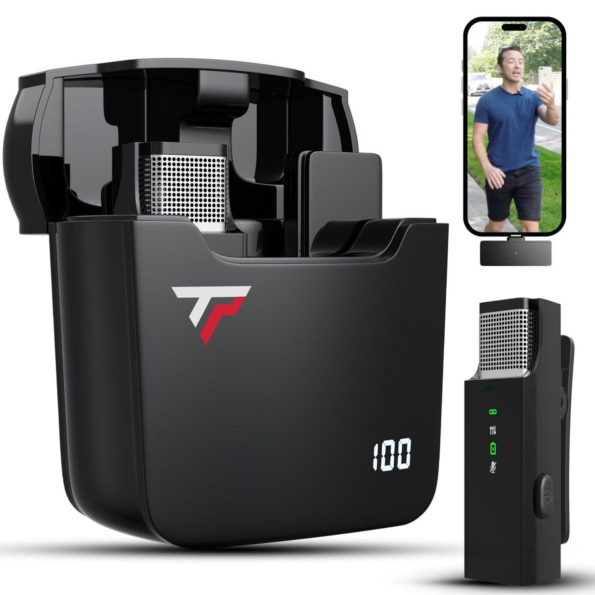 TikTalkPro Wireless Lavalier Microphone for iPhone and All Devices - Single 2.4Ghz Mic, Audio w/Noise Canceling - Long R