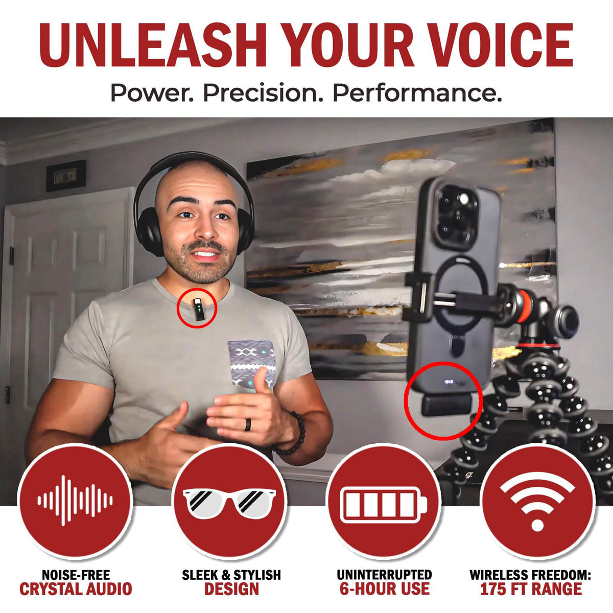 TikTalkPro Wireless Lavalier Microphone for iPhone and All Devices - Single 2.4Ghz Mic, Audio w/Noise Canceling - Long R