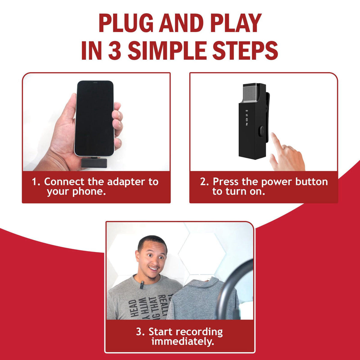 TikTalkPro Wireless Lavalier Microphone for iPhone and All Devices - Single 2.4Ghz Mic, Audio w/Noise Canceling - Long R