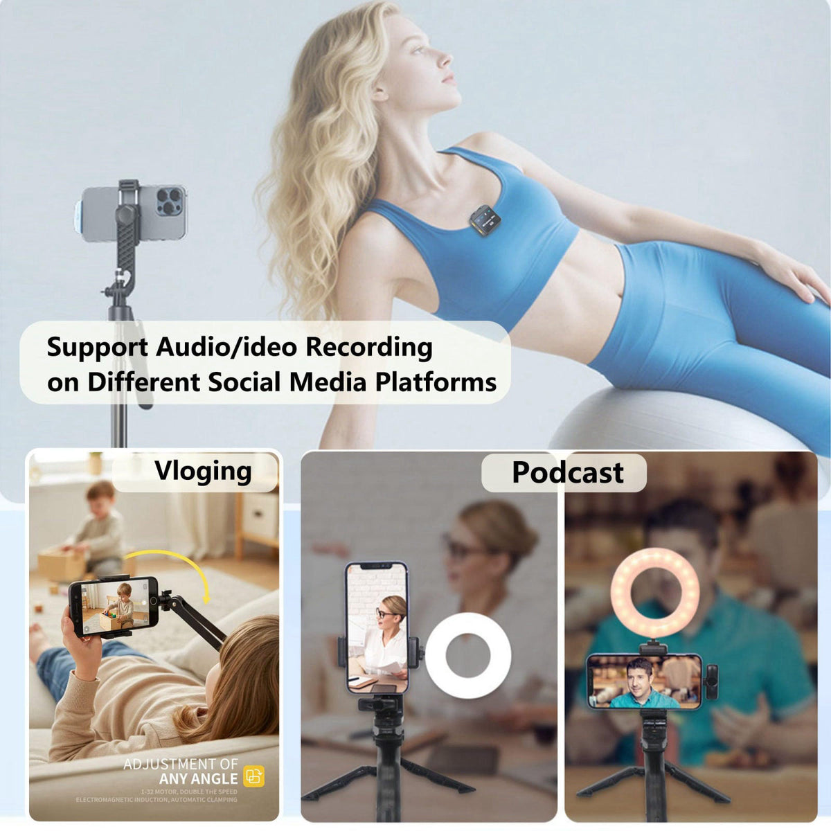TUNOMDE T9(2 TX + 1 RX) Wireless Microphone for Smartphone, 2.4G USB-C Lapel Mic for YouTube Videos, TikTok Live, Record