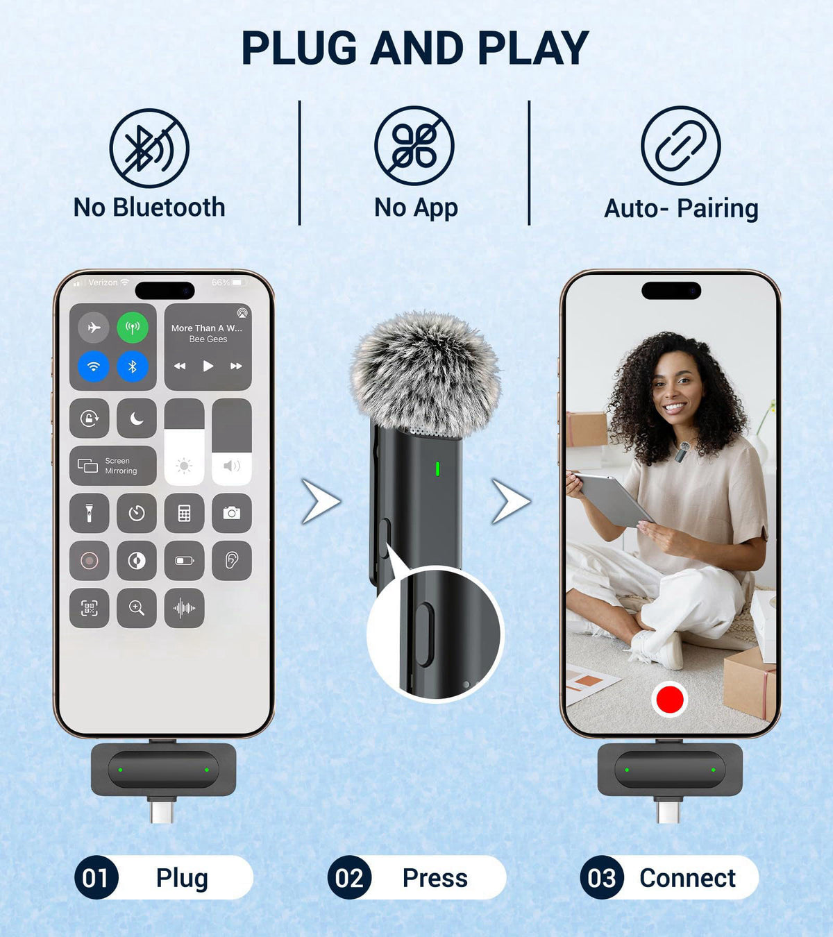EZColoris Wireless Lavalier Microphone for iPhone USB C Lav Mic for iPhone 17 16 Android Phone Microphone Video Recordin