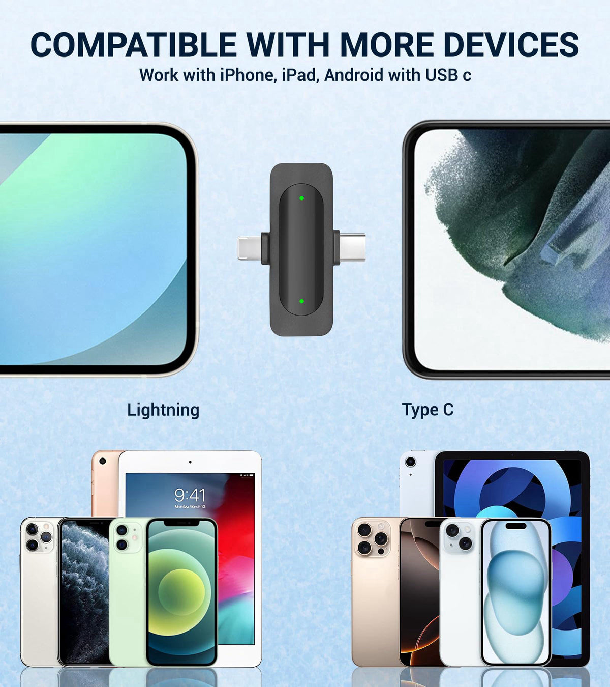 EZColoris Wireless Lavalier Microphone for iPhone USB C Lav Mic for iPhone 17 16 Android Phone Microphone Video Recordin