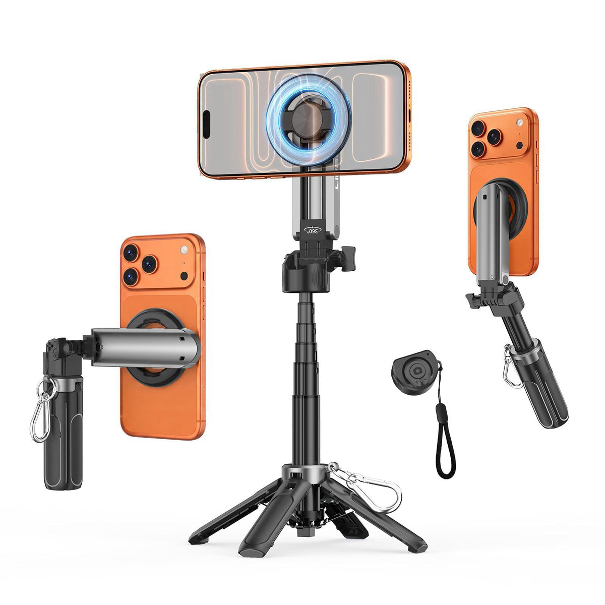 Linber Magnetic Selfie Stick Tripod for iPhone Android, MagSafe, Black – product photo (Selfie Sticks)