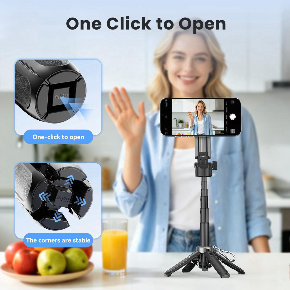 Linber Magnetic Selfie Stick Tripod for iPhone Android, MagSafe, Black – close-up detail in Black